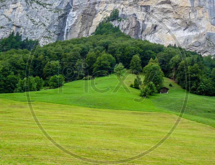 Switzerland, Lauterbrunnen, Scenic View Of Golf Course