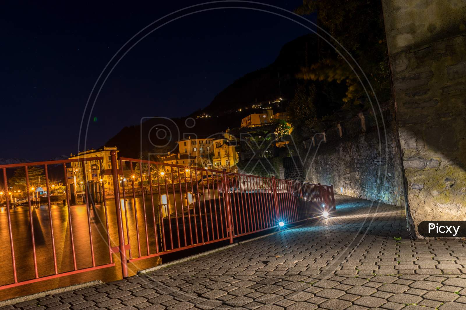 Italy, Lecco, Lake Como, Alley At Nigth In Varenna