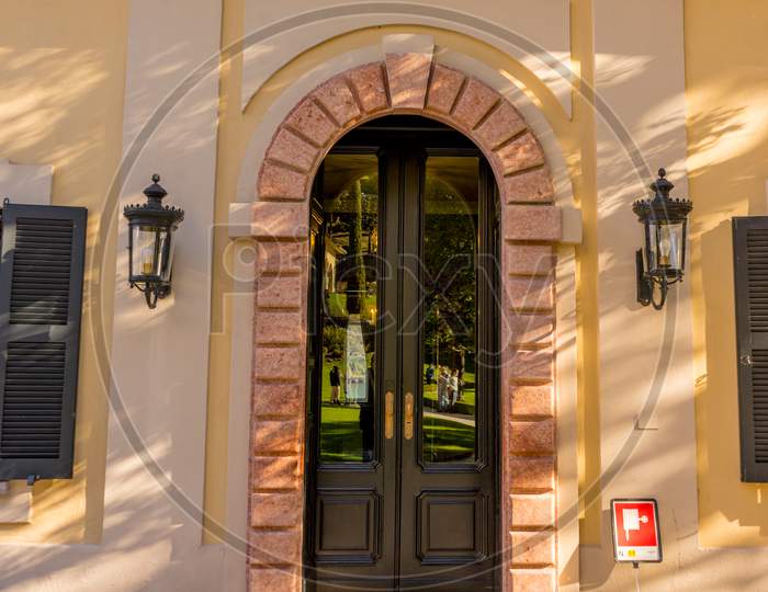 Lecco, Italy-April 1, 2018: Curved Door At Famous Villa Del Balbianello At Lecco, Lombardy