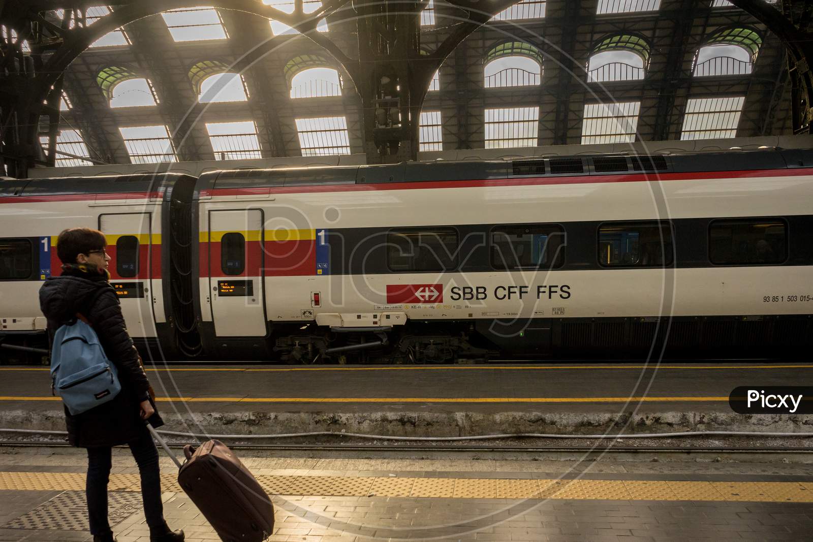Milan Central Station - March 31: The Swiss Train Sbb Cff Ffs At Milan Central Railway Station On March 31, 2018 In Milan, Italy. The Milan Railway Station Is The Largest Train Station In Europe By Volume