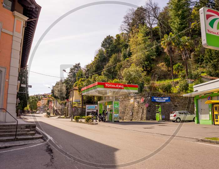 Menaggio, Italy-April 2, 2018: Total Erg Fuel Station At Menaggio, Lombardy