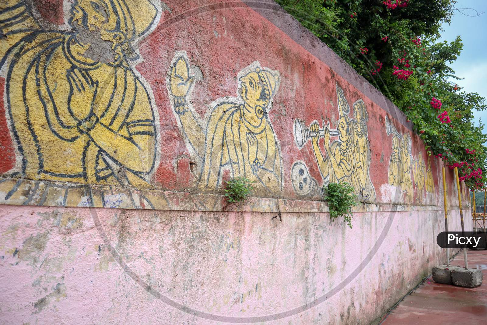 Ujjain, India - August 8Th 2020: Old Wall Art Paintings For Maha Kumbh Mela At Ram Ghat Ujjain