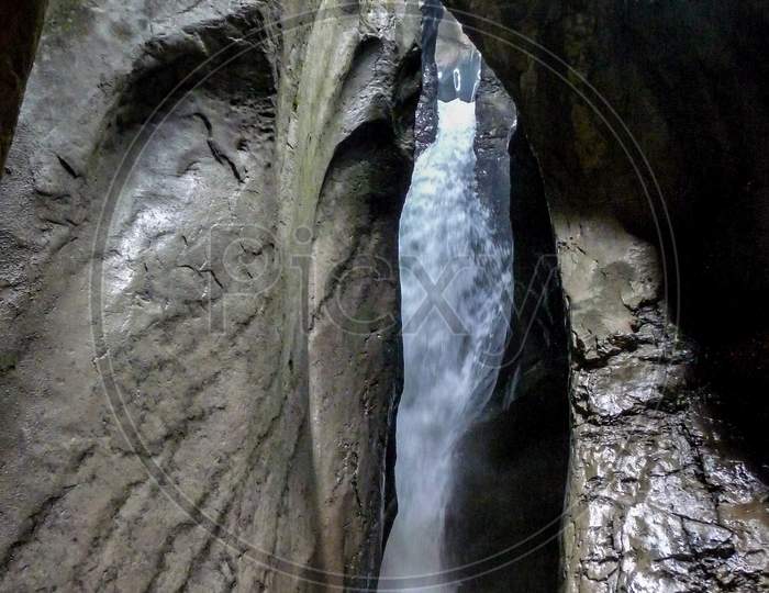 Switzerland, Lauterbrunnen, Scenic View Of Waterfall In Forest