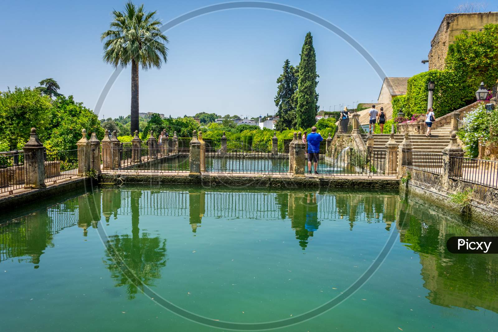 Reflections On A Pond At The Alcazar De Los Reyes Cristianos Castle In Cordoba, Spain, Europe