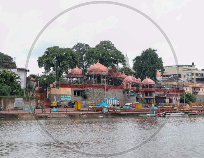 Ujjain, India - August 8Th 2020: Ram Ghat On Shipra River With Temples On The Shore