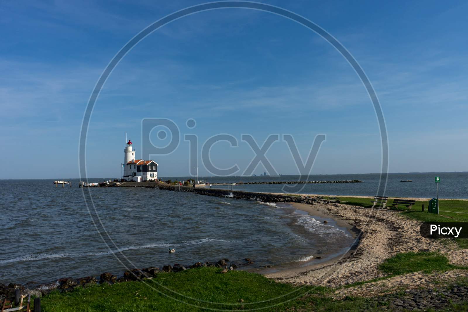 Netherlands,Wetlands,Maarken, Lighthouse By Sea Against Sky