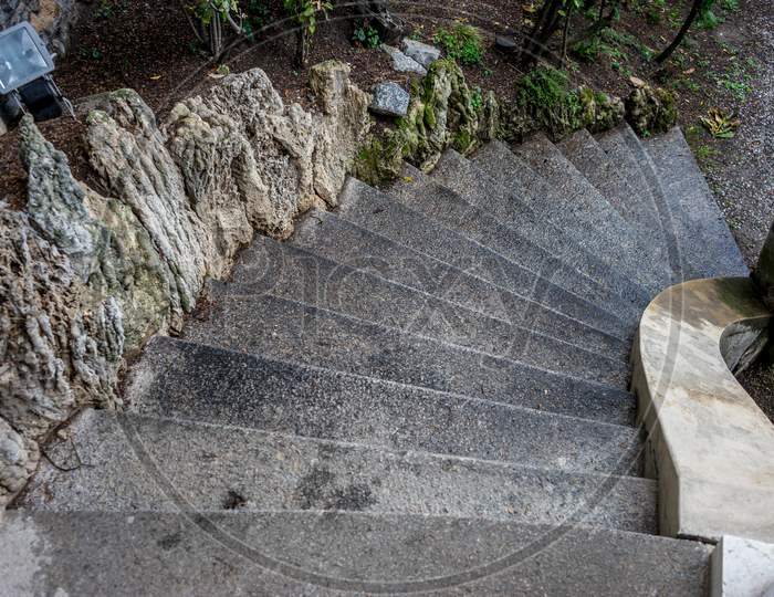 Italy, Varenna, Lake Como, High Angle View Of Staircase By Footpath