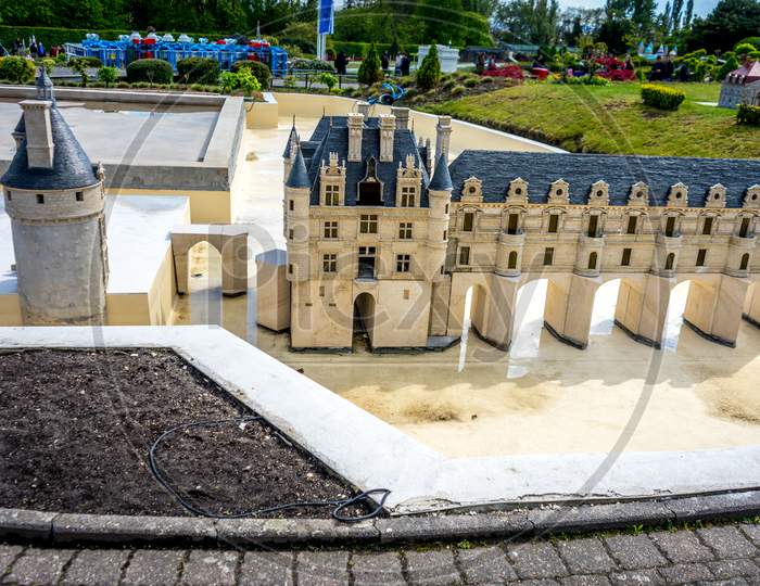 Brussels, Belgium - 17 April 2017: Miniatures At The Park Mini-Europe - Reproduction Of The Castle In Chenonceaux, France