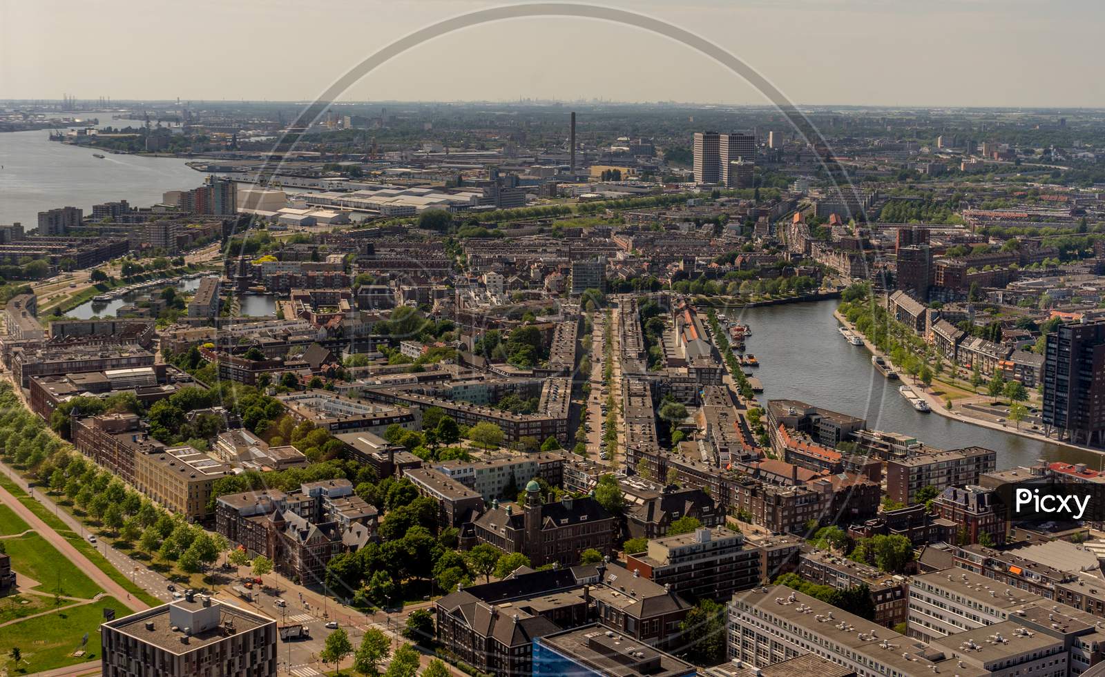 Netherlands, Rotterdam, A View Of A City From Euromast Skyline Cityscape