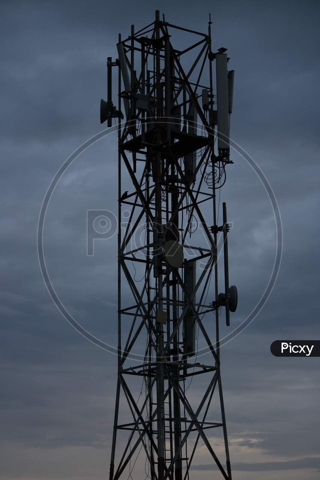 shadow theme telecom tower with black cloud