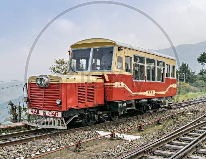 Indian Railway'S Narrow Gauge, Shimla To Kalka Rail Car Vehicle , Passing Through Shoghi Station.