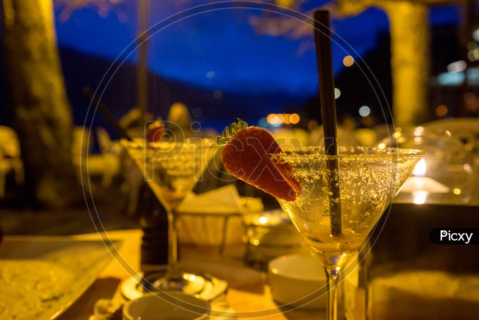 Italy, Varenna, Lake Como, Close-Up Of Wine Glass On Table