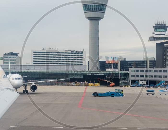 Netherlands, Amsterdam, Schiphol - 30 March, 2018: Italy Alitalia Planes At Airport. Schiphol Is One Of The Busiest Airport In Europe.