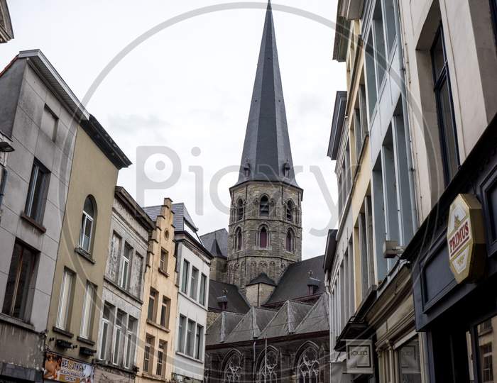 Ghent Belgium - April 15 :Sint-Jacobskerk Monumental Church Featuring 12Th-Century Romanesque Towers & A 13Th-Century Gothic Central Spire In Gent, Belgium