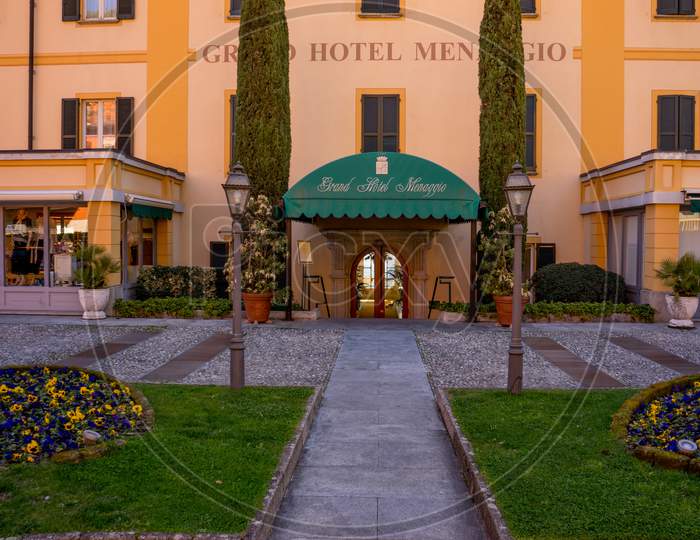 Menaggio, Italy-April 2, 2018: Facade Of Grand Hotel Menaggio, Lombardy