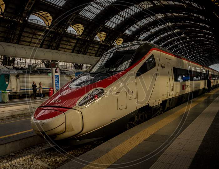 Milan Central Station - March 31: The Swiss Train Sbb Cff Ffs At Milan Central Railway Station On March 31, 2018 In Milan, Italy. The Milan Railway Station Is The Largest Train Station In Europe By Volume