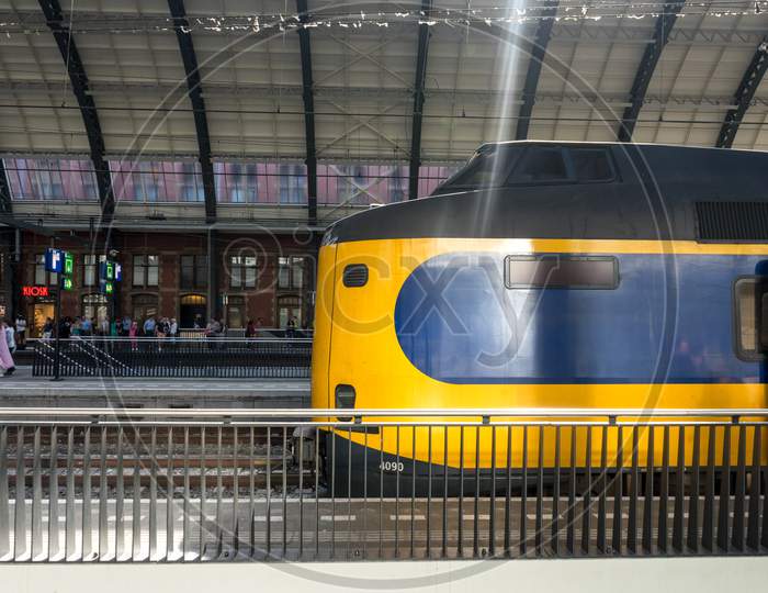 Netherlands,Amsterdam - 21 April 2017: Engine Of Ns Holland Train At Amsterdam Central Railway Station