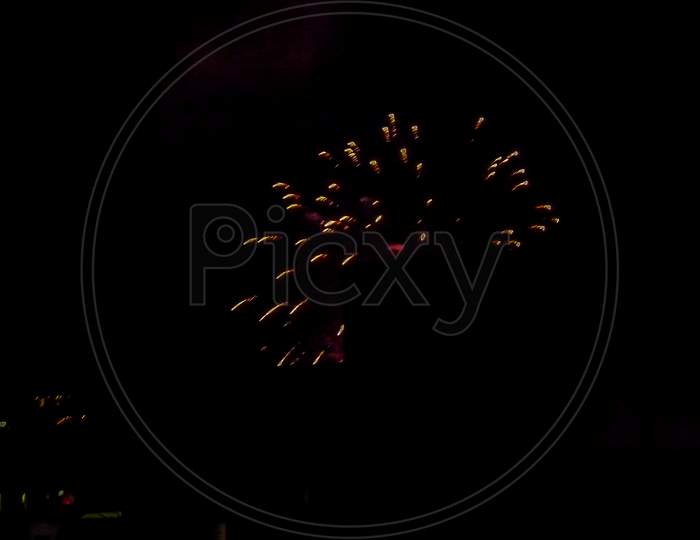 Switzerland, Basel, Low Angle View Of Firework Display At Night Over The Rhine River