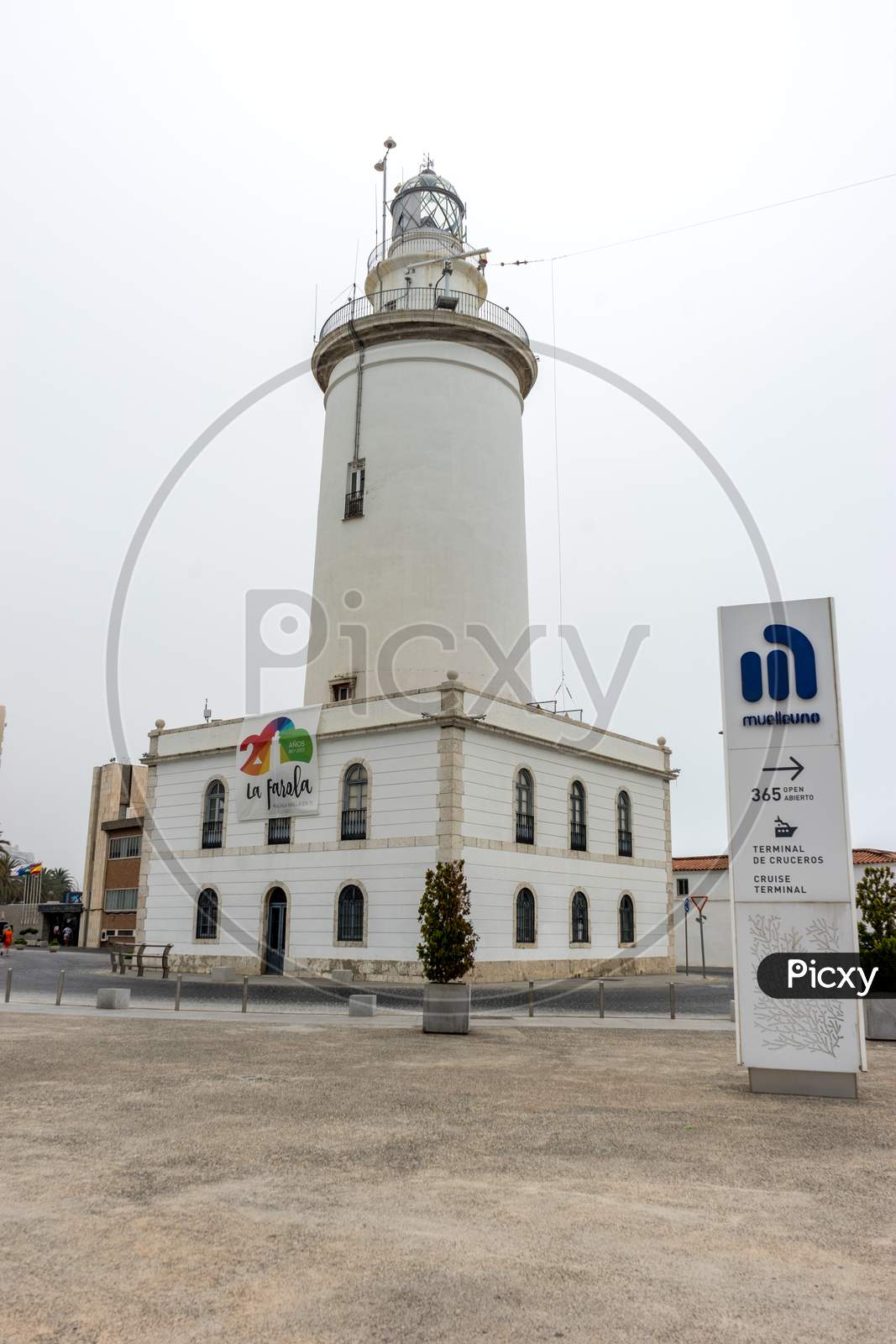 The Lighthouse At Malagueta Beach In Malaga, Spain, Europe