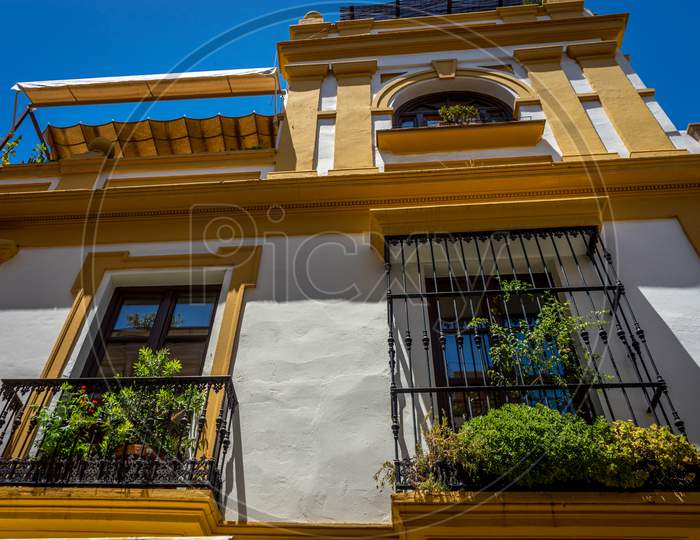 View Of A Balcony Of A House In Seville, Spain, Europe