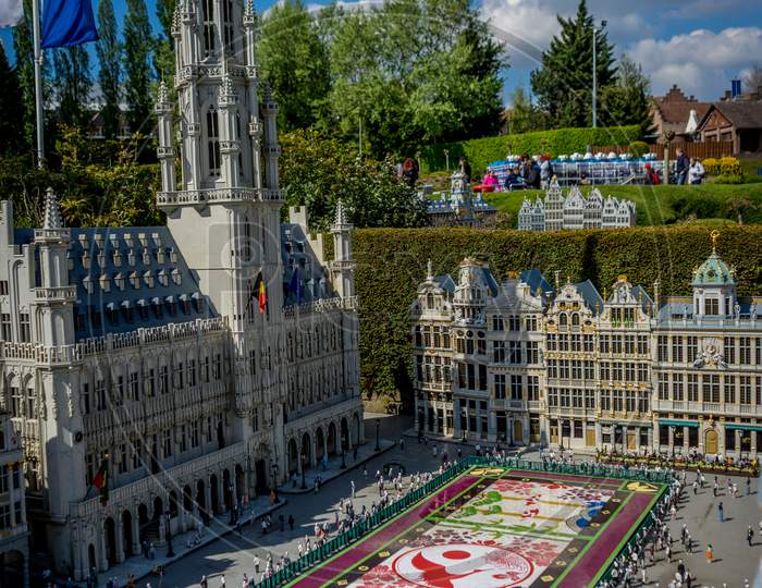 Brussels, Belgium - 17 April 2017: Miniatures At The Park Mini-Europe - Reproduction Of The Grand Palace In Brussels, Belgium