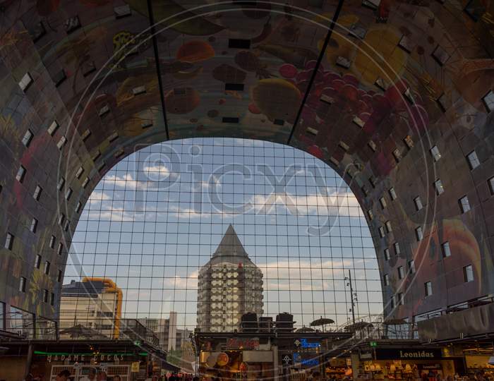 Rotterdam, Netherlands - 27 May:  The Markthal (Market Hall) Is A Residential And Office Building With A Market Hall, Located In Rotterdam. The Building Was Opened On October 1, 2014, By Queen Máxima Of The Netherland