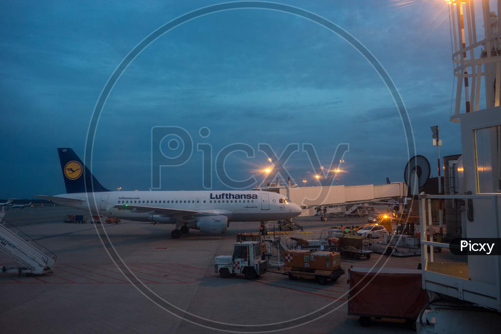 Milan Airport, Italy-April 2, 2018: Lufthansa Plane At The Milan Malpensa Airport