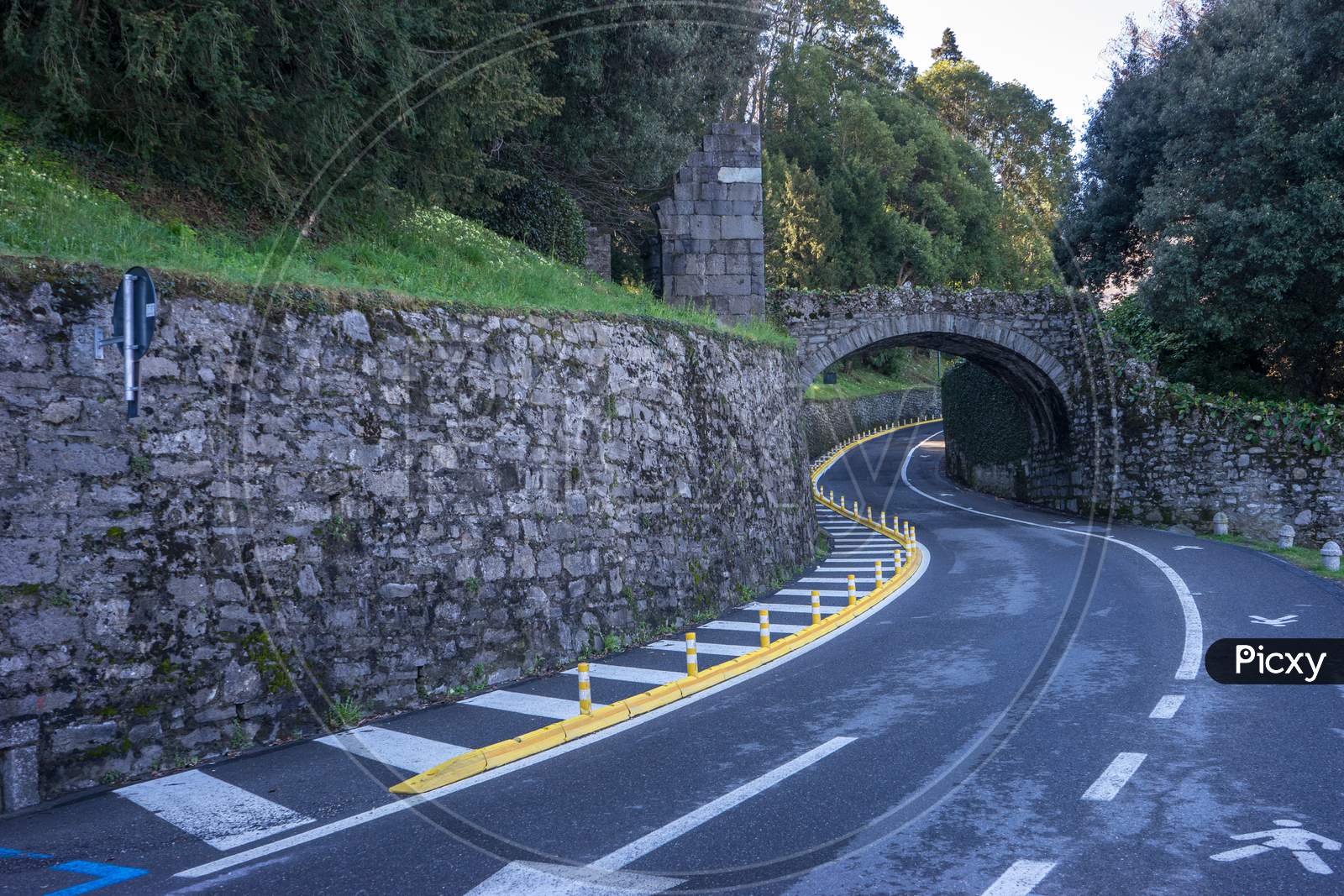 Italy, Bellagio, Lake Como, Road Passing Through Arch Bridge