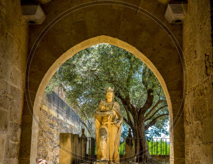 Knight At The Entrance Of The Alcazar De Los Reyes Cristianos Palace In Cordoba, Spain, Europe
