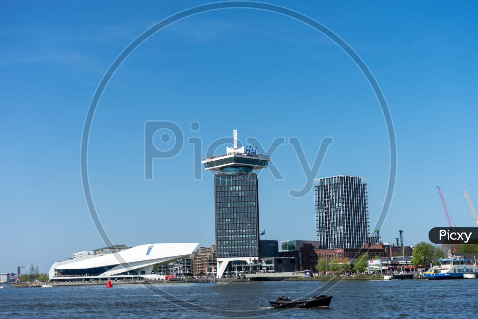 Netherlands,Amsterdam - 21 April 2017:  Boat At The Port Of Amsterdam