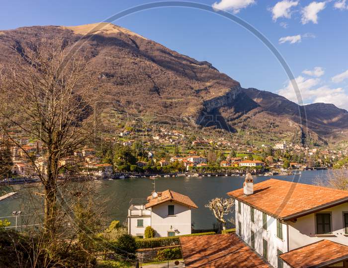 Lecco, Italy-April 1, 2018: Villa Overlooking Lake At Lecco, Lombardy