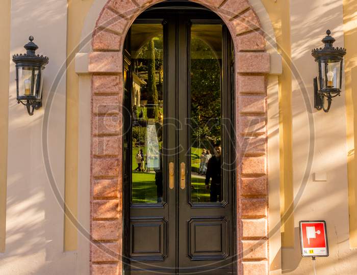 Lecco, Italy-April 1, 2018: Curved Door At Famous Villa Del Balbianello At Lecco, Lombardy
