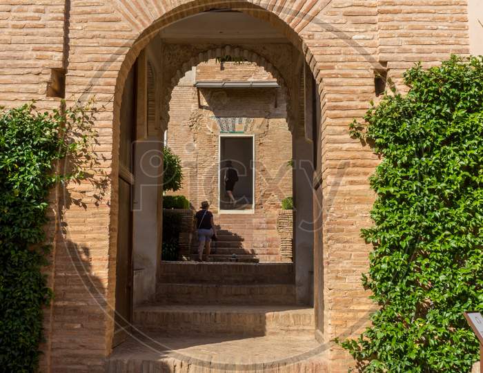 Spain, Granada - 23 June 2017: Entrance Of Historic Alhambra Building