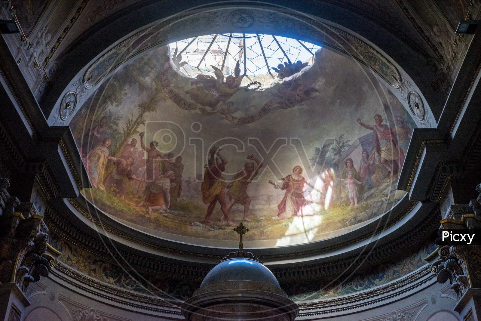 Menaggio, Italy-April 2, 2018: Interior Chuch Dome At Menaggio, Lombardy
