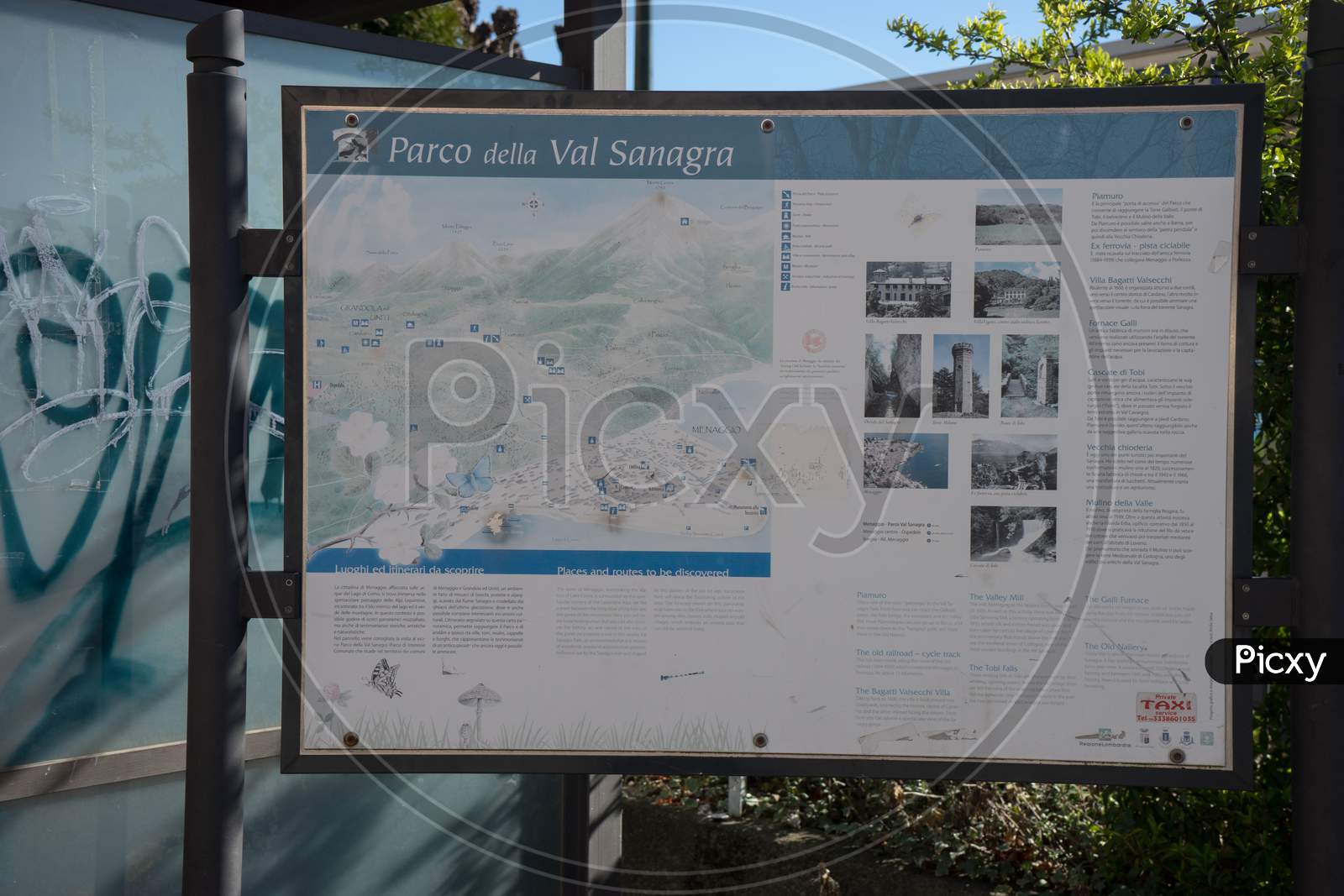 Menaggio, Italy-April 2, 2018: Parco Della Val Sanagra Display Board At  Menaggio, Lombardy