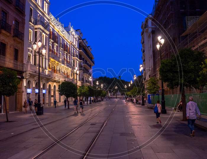 Seville, Spain - June 19: Evening In The Streets Of Seville, Spain, Europe On June 19, 2017.