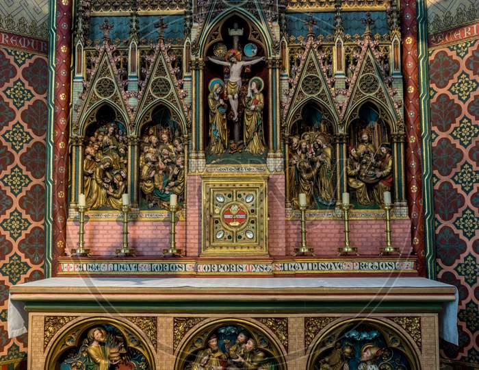 The Altar Depicting Jesus On The Cross At Brugge