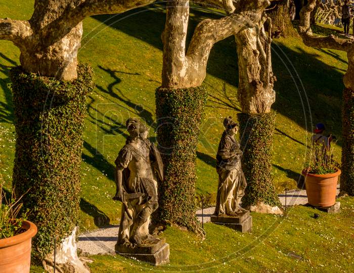 Lecco, Italy-April 1, 2018: Statue  In The Famous Villa Del Balbianello At Lecco, Lombardy