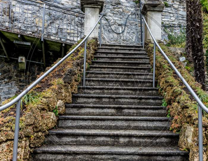 Italy, Varenna, Lake Como, A Close Up Of A Stone Steps
