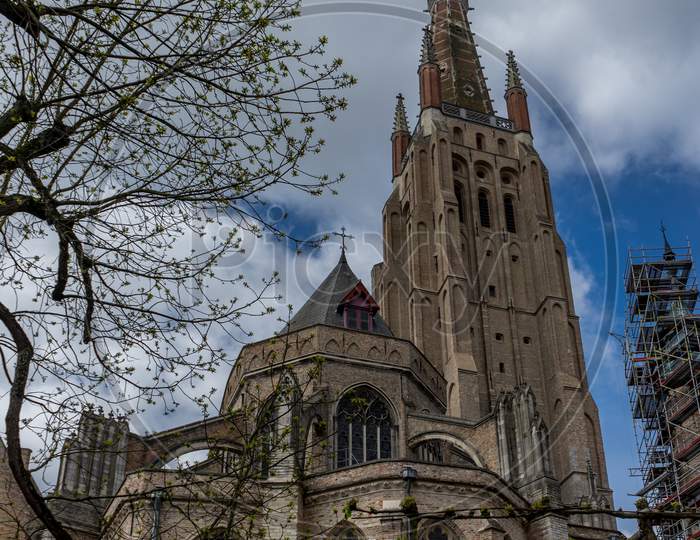 The Tower Of The Church Of Our Lady In Brugge, Belgium, Europe