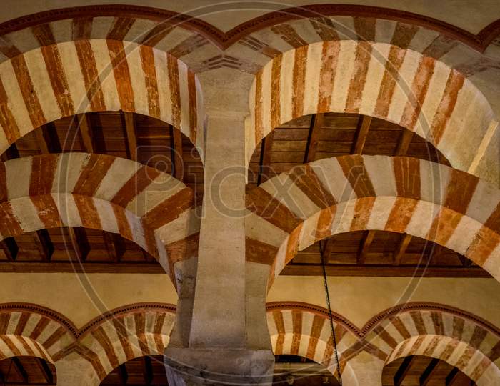 Pillars And Arches Inside The Mosque Church Of Cordoba, Spain, Europe