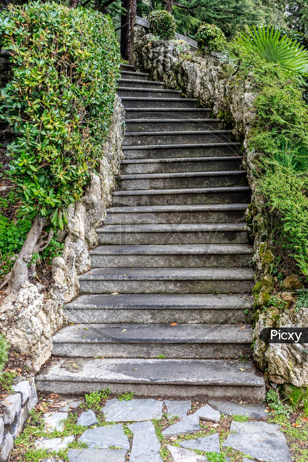 Italy, Varenna, Lake Como, Staircase By Footpath