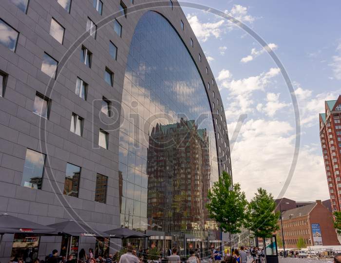 Rotterdam, Netherlands - 27 May:  The Markthal (Market Hall) Is A Residential And Office Building With A Market Hall, Located In Rotterdam. The Building Was Opened On October 1, 2014, By Queen Máxima Of The Netherland