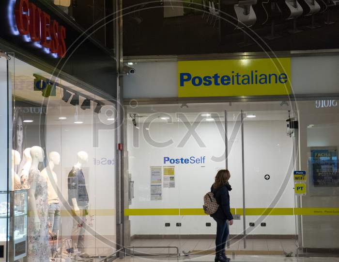 Menaggio, Italy-April 2, 2018: Posteitaliane Post Office At Milan