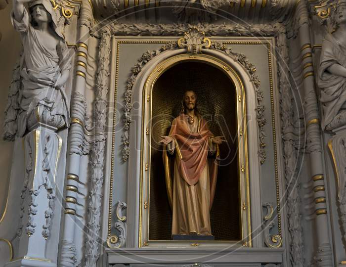 Menaggio, Italy-April 2, 2018: Statue Of Jesus Christ Inside Church At Menaggio, Lombardy