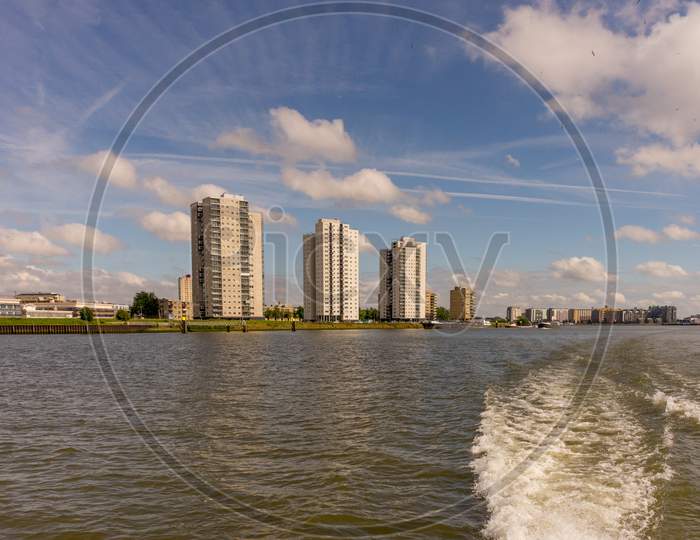 Netherlands, Rotterdam, Ciryscape Skyline Over The Mass River
