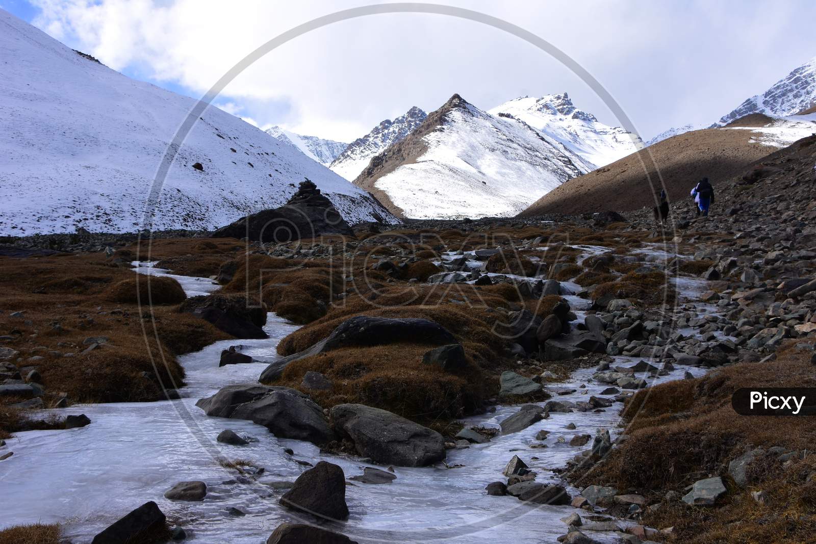 Ice river and peak in Ladakh