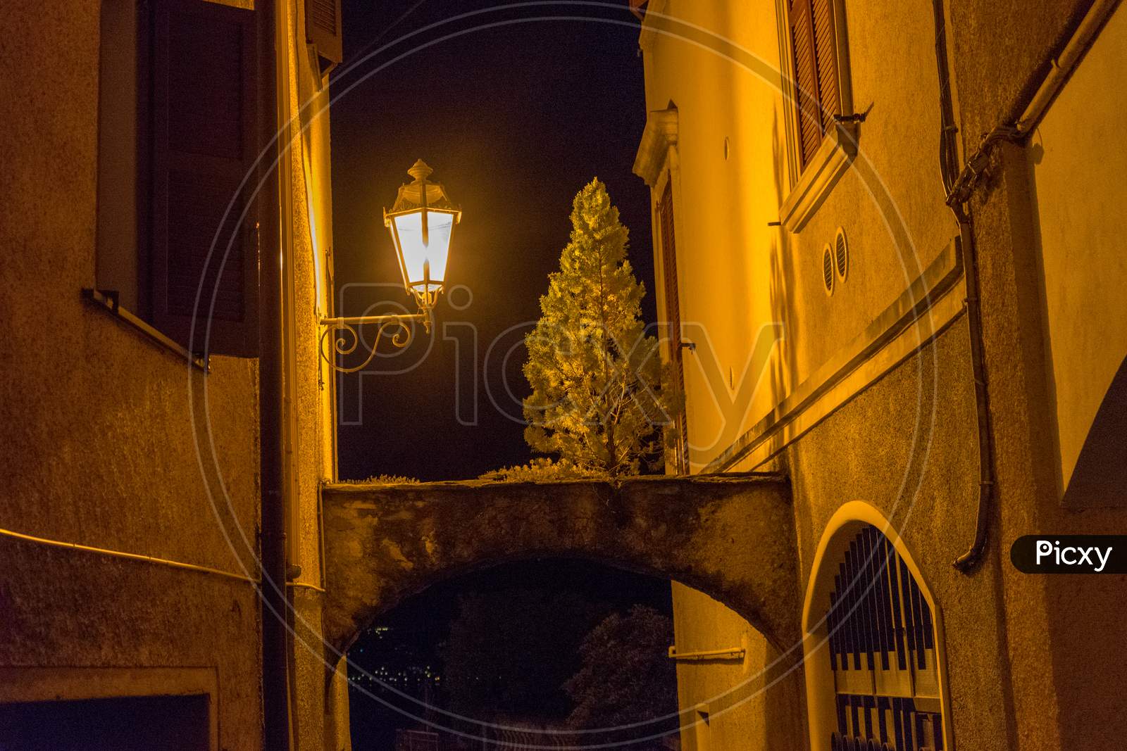 Italy, Varenna, Lake Como, Low Angle View Of Illuminated Building At Night