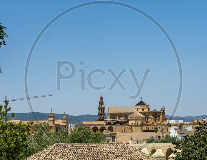Spain, Cordoba, Mosque Church Against Clear Blue Sky