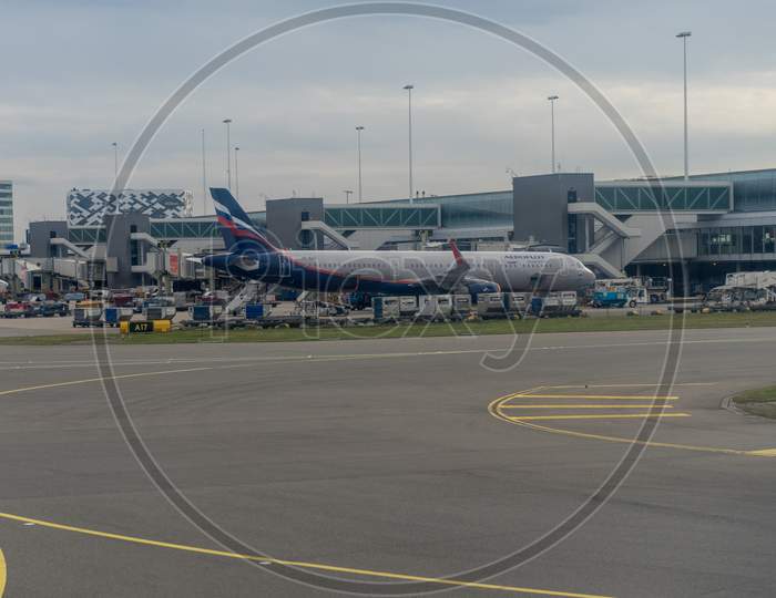 Netherlands, Amsterdam, Schiphol - 30 March, 2018: Aeroflot  Planes At Airport. Schiphol Is One Of The Busiest Airport In Europe.